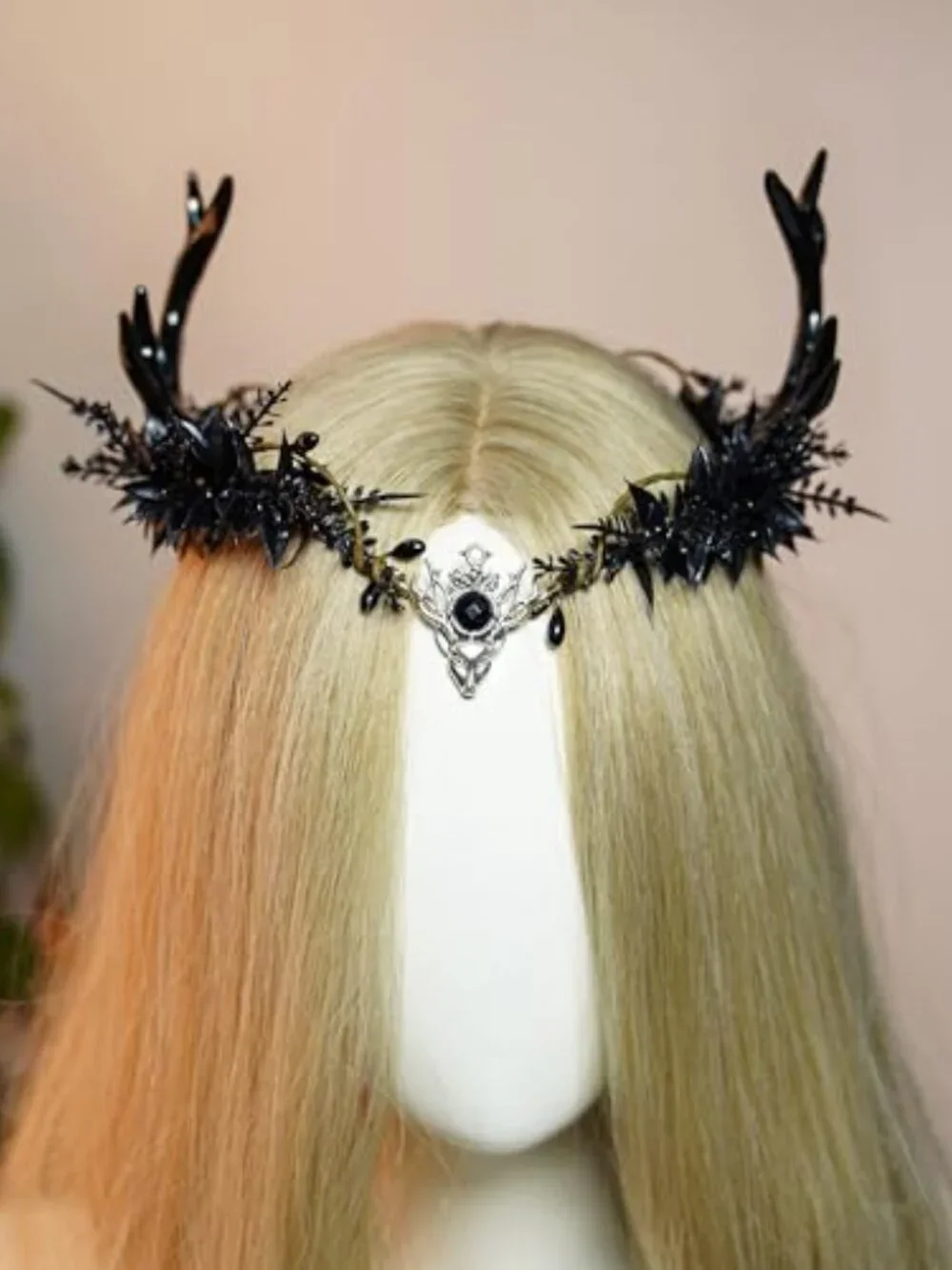Gothic Black Antler Crown Dark Elf Headpiece Adjustable Women Costume Accessory